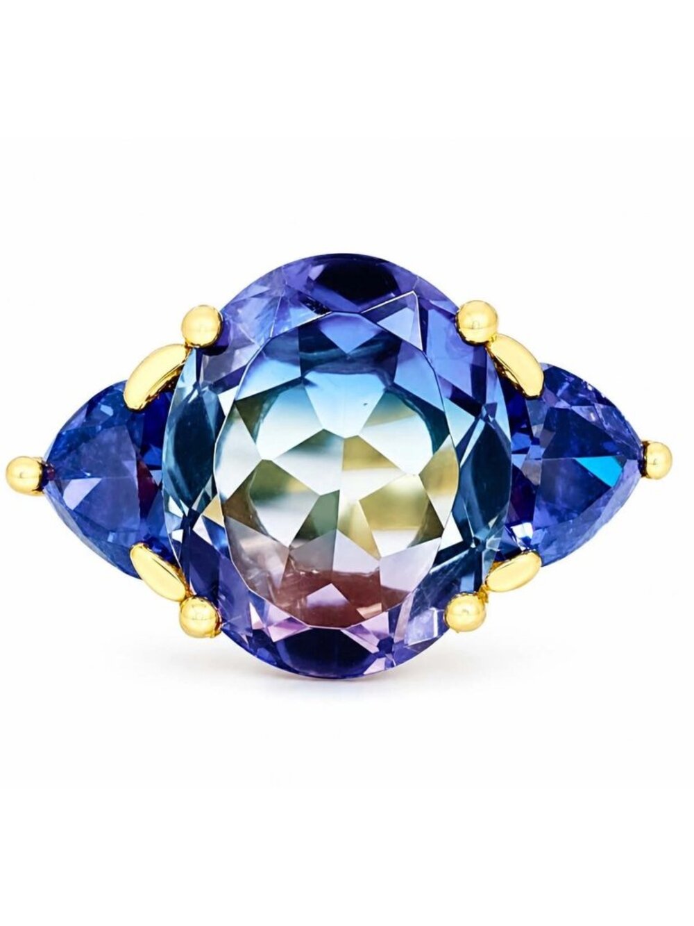 Tourmaline 5.73 Cts & Tanzanite Ring 10k Solid Yellow Gold